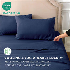 4 Piece Hotel Bamboo Cooling Sheet Set -Ultra Soft 2000TC Breathable Bed Sheets Set with 37 Centimetre Deep Pocket-Cooling Sh
