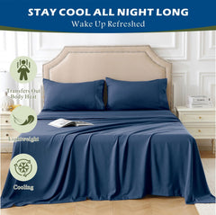 4 Piece Hotel Bamboo Cooling Sheet Set -Ultra Soft 2000TC Breathable Bed Sheets Set with 37 Centimetre Deep Pocket-Cooling Sh