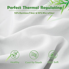 3 Piece Hotel Bamboo Cooling Fitted Sheet Set & Pillowcase -Ultra Soft 2000TC Breathable Fitted Bed Sheets Set with 37 Centim
