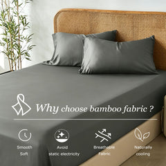 3 Piece Hotel Bamboo Cooling Fitted Sheet Set & Pillowcase -Ultra Soft 2000TC Breathable Fitted Bed Sheets Set with 37 Centim
