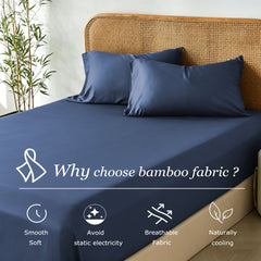 3 Piece Hotel Bamboo Cooling Fitted Sheet Set & Pillowcase -Ultra Soft 2000TC Breathable Fitted Bed Sheets Set with 37 Centim