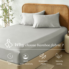 3 Piece Hotel Bamboo Cooling Fitted Sheet Set & Pillowcase -Ultra Soft 2000TC Breathable Fitted Bed Sheets Set with 37 Centim