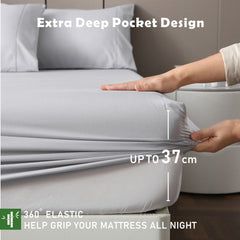 3 Piece Hotel Bamboo Cooling Fitted Sheet Set & Pillowcase -Ultra Soft 2000TC Breathable Fitted Bed Sheets Set with 37 Centim