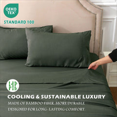 4 Piece Hotel Bamboo Cooling Sheet Set -Ultra Soft 2000TC Breathable Bed Sheets Set with 37 Centimetre Deep Pocket-Cooling Sh