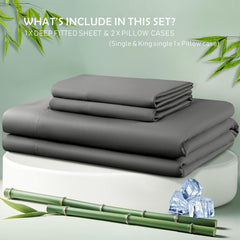 3 Piece Hotel Bamboo Cooling Fitted Sheet Set & Pillowcase -Ultra Soft 2000TC Breathable Fitted Bed Sheets Set with 37 Centim