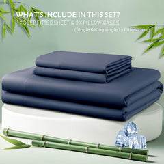 3 Piece Hotel Bamboo Cooling Fitted Sheet Set & Pillowcase -Ultra Soft 2000TC Breathable Fitted Bed Sheets Set with 37 Centim