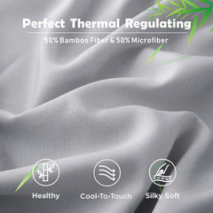 3 Piece Hotel Bamboo Cooling Fitted Sheet Set & Pillowcase -Ultra Soft 2000TC Breathable Fitted Bed Sheets Set with 37 Centim