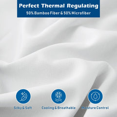 3 Piece Hotel Bamboo Cooling Sheet Set -Ultra Soft 2000TC Breathable Bed Sheets Set with 37 Centimetre Deep Pocket-Cooling Sh
