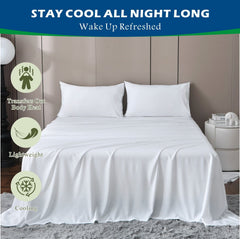 3 Piece Hotel Bamboo Cooling Sheet Set -Ultra Soft 2000TC Breathable Bed Sheets Set with 37 Centimetre Deep Pocket-Cooling Sh