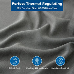 3 Piece Hotel Bamboo Cooling Sheet Set -Ultra Soft 2000TC Breathable Bed Sheets Set with 37 Centimetre Deep Pocket-Cooling Sh