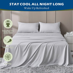 3 Piece Hotel Bamboo Cooling Sheet Set -Ultra Soft 2000TC Breathable Bed Sheets Set with 37 Centimetre Deep Pocket-Cooling Sh