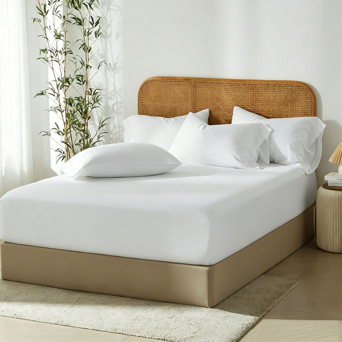 3 Piece Hotel Bamboo Cooling Fitted Sheet Set & Pillowcase -Ultra Soft 2000TC Breathable Fitted Bed Sheets Set with 37 Centim