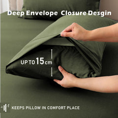 3 Piece Hotel Bamboo Cooling Fitted Sheet Set & Pillowcase -Ultra Soft 2000TC Breathable Fitted Bed Sheets Set with 37 Centim