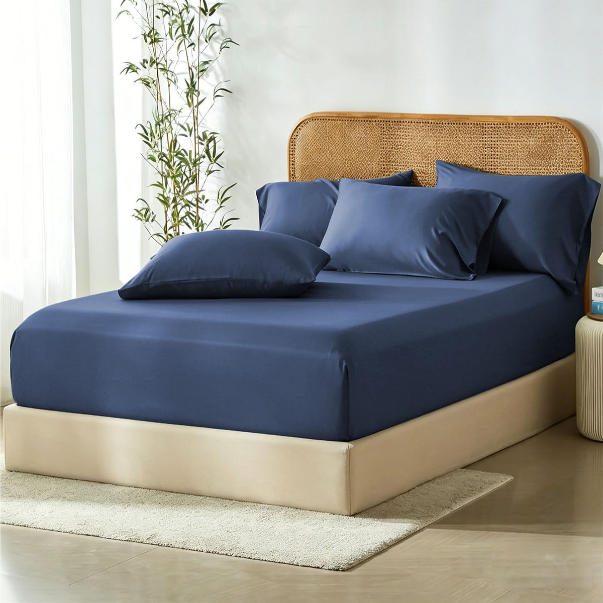 3 Piece Hotel Bamboo Cooling Fitted Sheet Set & Pillowcase -Ultra Soft 2000TC Breathable Fitted Bed Sheets Set with 37 Centim