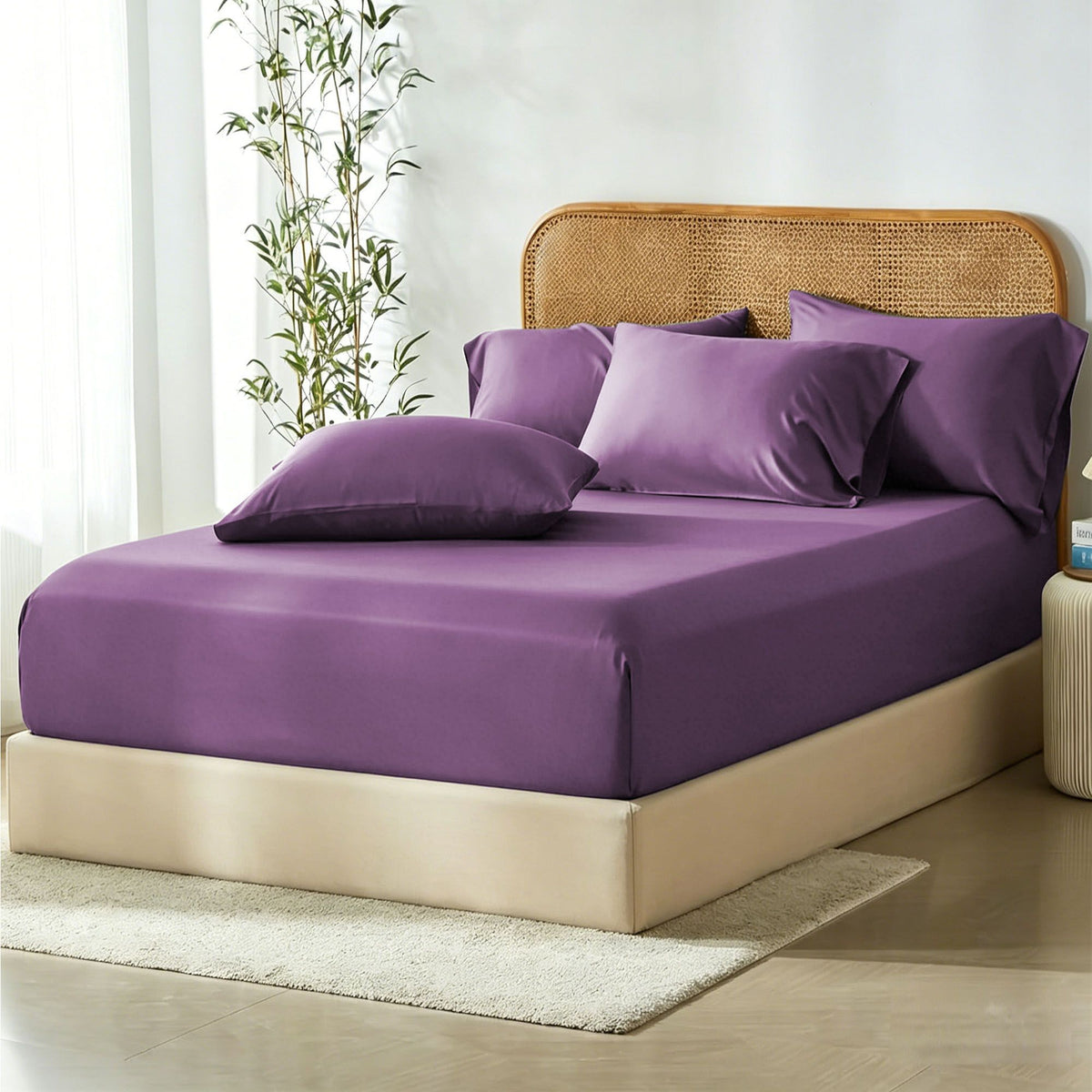 3 Piece Hotel Bamboo Cooling Fitted Sheet Set & Pillowcase -Ultra Soft 2000TC Breathable Fitted Bed Sheets Set with 37 Centim