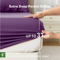 3 Piece Hotel Bamboo Cooling Fitted Sheet Set & Pillowcase -Ultra Soft 2000TC Breathable Fitted Bed Sheets Set with 37 Centim