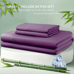 3 Piece Hotel Bamboo Cooling Fitted Sheet Set & Pillowcase -Ultra Soft 2000TC Breathable Fitted Bed Sheets Set with 37 Centim