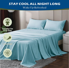 4 Piece Hotel Bamboo Cooling Sheet Set -Ultra Soft 2000TC Breathable Bed Sheets Set with 37 Centimetre Deep Pocket-Cooling Sh