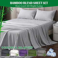 4 Piece Hotel Bamboo Cooling Sheet Set -Ultra Soft 2000TC Breathable Bed Sheets Set with 37 Centimetre Deep Pocket-Cooling Sh