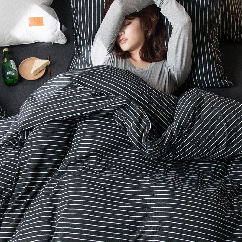 SHANGPIN Cotton Bedding Set Stripe 60 Thread Count 1.2m bed hat [quilt cover 150*200/bed hat 120*200] three-piece set