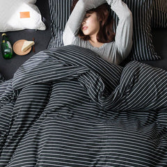 SHANGPIN Cotton Bedding Set Stripe 60 Thread Count 1.8m bed hat [quilt cover 200*230/bed hat 180*200] four-piece set