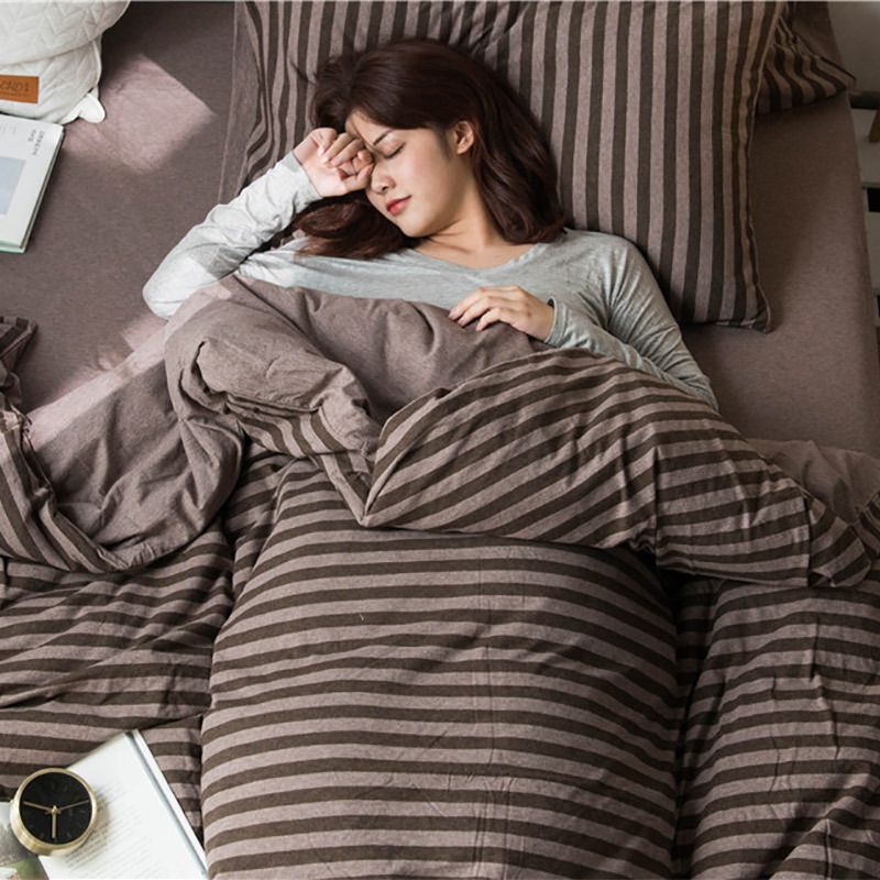 SHANGPIN Cotton Bedding Set Stripe 60 Thread Count 1.8m bed hat [quilt cover 200*230/bed hat 180*200] four-piece set