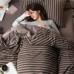 SHANGPIN Cotton Bedding Set Stripe 60 Thread Count 1.8m bed hat [quilt cover 200*230/bed hat 180*200] four-piece set