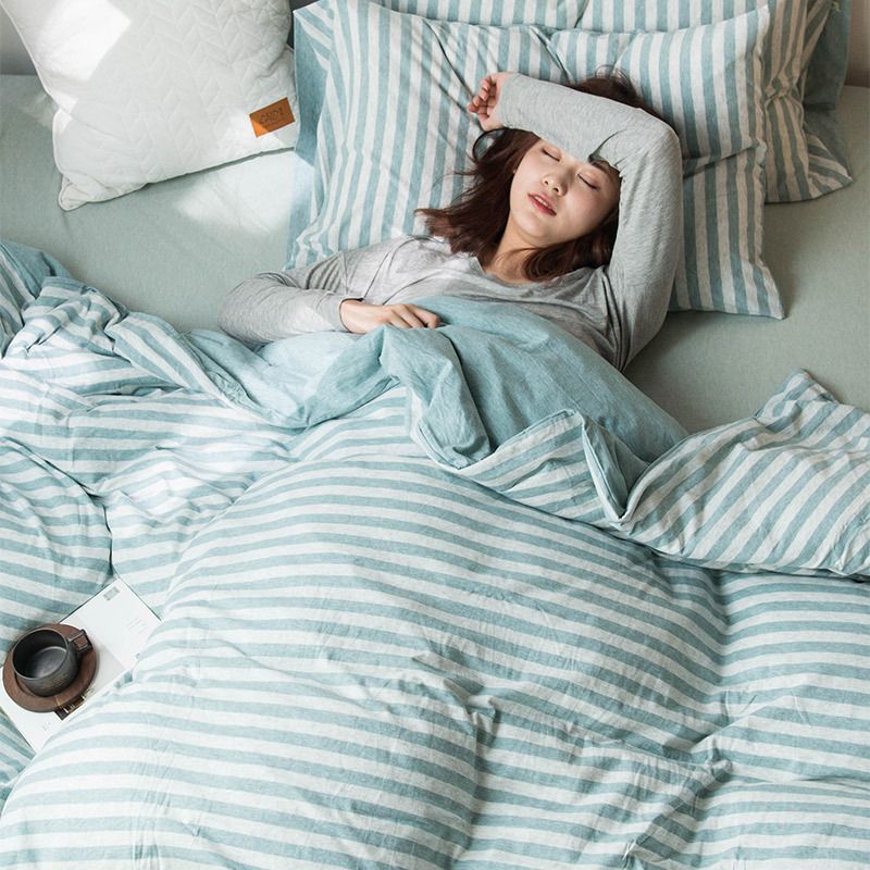 SHANGPIN Cotton Bedding Set Stripe 60 Thread Count 1.8m bed hat [quilt cover 200*230/bed hat 180*200] four-piece set