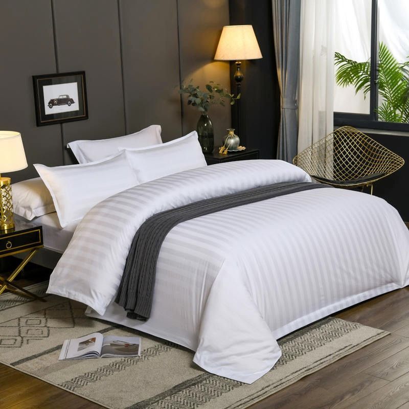 Hotel Style Satin Striped Bed Sheet - White - 4-Piece - 100x220cm
