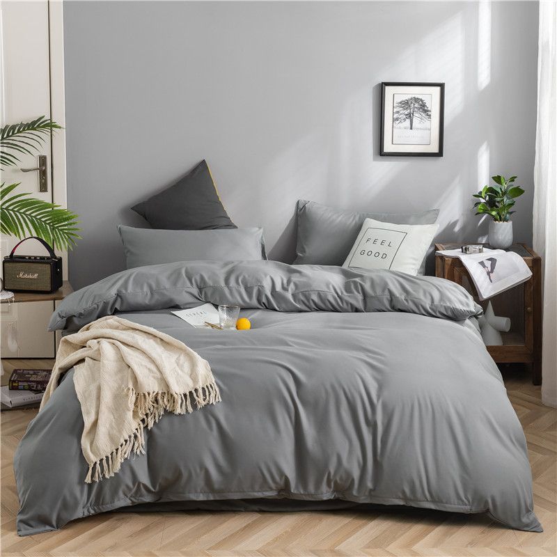 Qianjin Cotton Solid Color 4 Piece Bedding Set Light gray 0.9/1.2 m bed student three-piece quilt cover 150*200cm sheet 160*2
