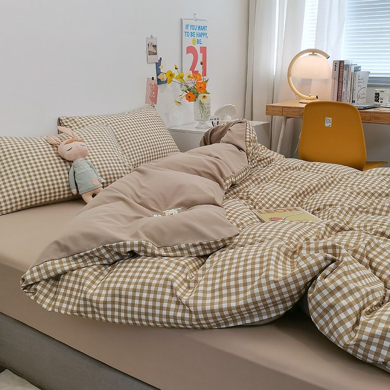 Qianjin Cotton Solid Color 4 Piece Bedding Set Mi Xiaoge 0.9/1.2 m bed student three-piece quilt cover 150*200cm sheet 160*23