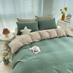 Qianjin Cotton Solid Color 4 Piece Bedding Set Fruit Green + Khakis 0.9/1.2 m bed student three-piece quilt cover 150*200cm s