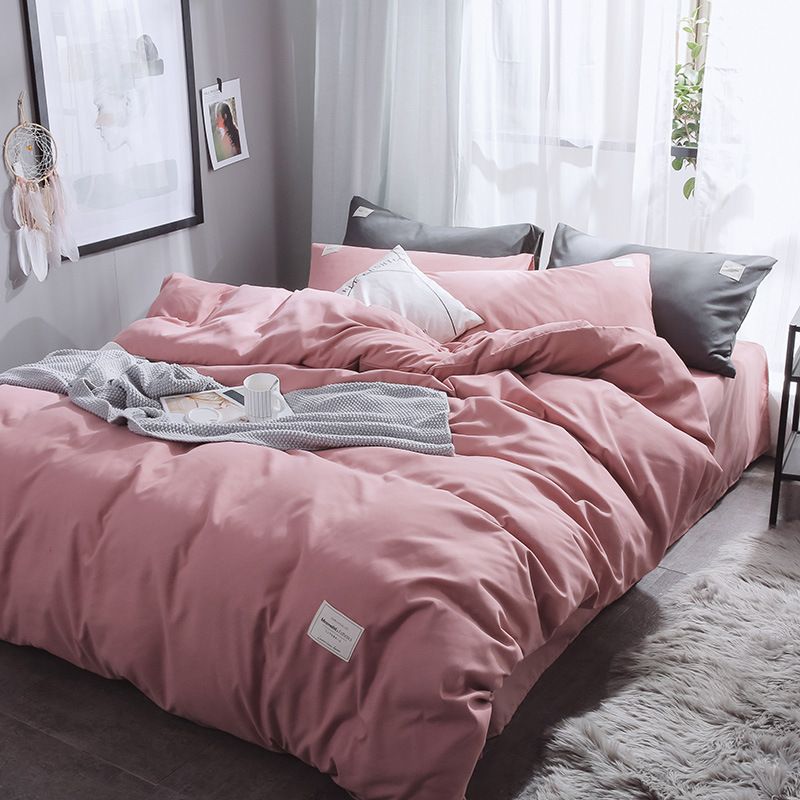 Qianjin Cotton Solid Color 4 Piece Bedding Set Lotus root starch 0.9/1.2 m bed student three-piece quilt cover 150*200cm shee