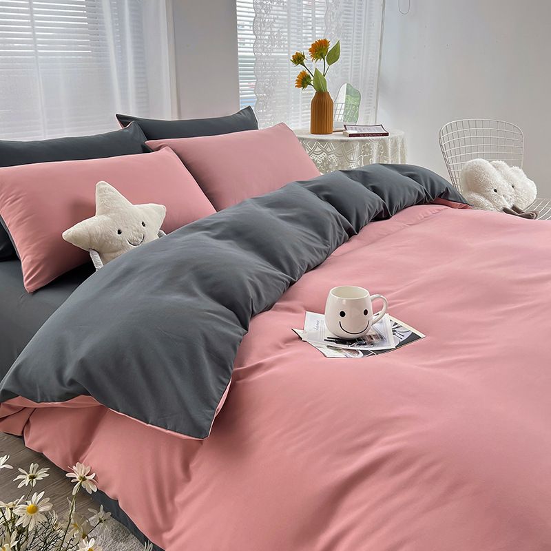 Qianjin Cotton Solid Color 4 Piece Bedding Set lotus root starch ash 0.9/1.2 m bed student three-piece quilt cover 150*200cm 