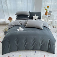 Qianjin Cotton Solid Color 4 Piece Bedding Set Dark Gray + light gray 1.5 m bed [bed sheet set] quilt cover 150*200cm bed she