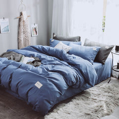 Qianjin Cotton Solid Color 4 Piece Bedding Set Sapphire Blue 1.5 m bed [bed sheet set] quilt cover 150*200cm bed sheet 180*23