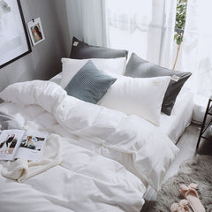 Qianjin Cotton Solid Color 4 Piece Bedding Set White 1.5 m bed [bed sheet set] quilt cover 150*200cm bed sheet 180*230cm pill