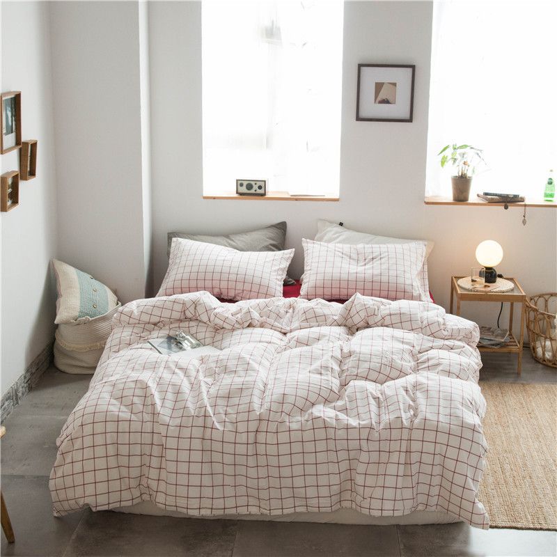 Cotton 4 Piece Set Modern Minimalist White Bed hat kit_1.8m bed-increase quilt cover 220x 240cm four-piece set