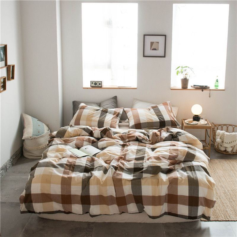 Cotton 4 Piece Set Modern Minimalist White Bed sheet kit_2.0m bed-enlarged quilt cover 220x 240cm four-piece set