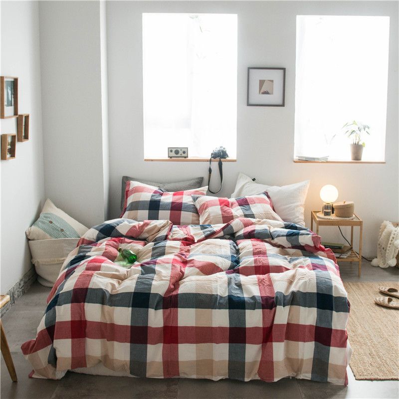 Cotton 4 Piece Set Modern Minimalist White Bed sheet kit_2.0m bed-enlarged quilt cover 220x 240cm four-piece set