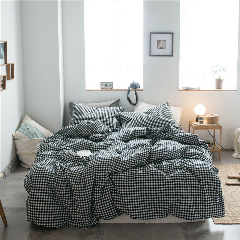 Cotton 4 Piece Set Modern Minimalist White Bed sheet kit_1.5m bed-quilt cover 200x 230cm (four-piece set)
