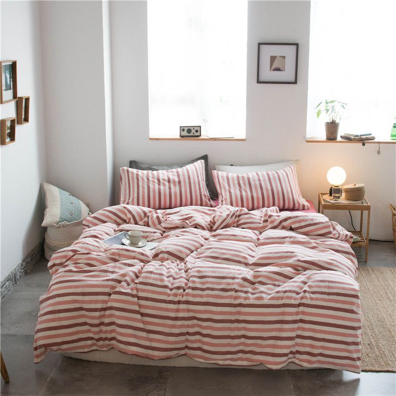 Cotton 4 Piece Set Modern Minimalist White Bed hat kit_1.8m bed-increase quilt cover 220x 240cm four-piece set