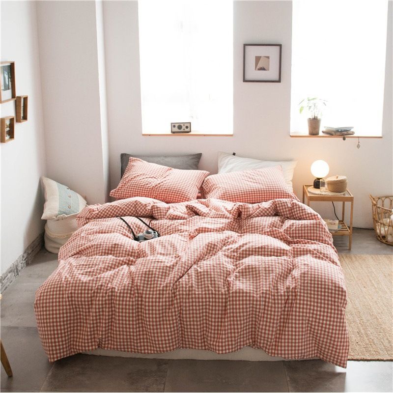 Cotton 4 Piece Set Modern Minimalist White Bed sheet kit_2.0m bed-enlarged quilt cover 220x 240cm four-piece set