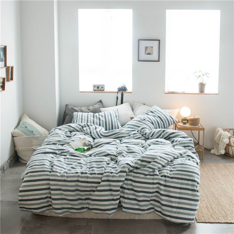 Cotton 4 Piece Set Modern Minimalist White Bed sheet kit_2.0m bed-enlarged quilt cover 220x 240cm four-piece set