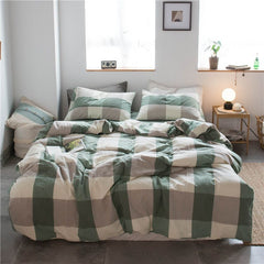 Cotton 4 Piece Set Modern Minimalist White Bed sheet kit_1.8m bed-quilt cover 200x 230cm (four-piece set)