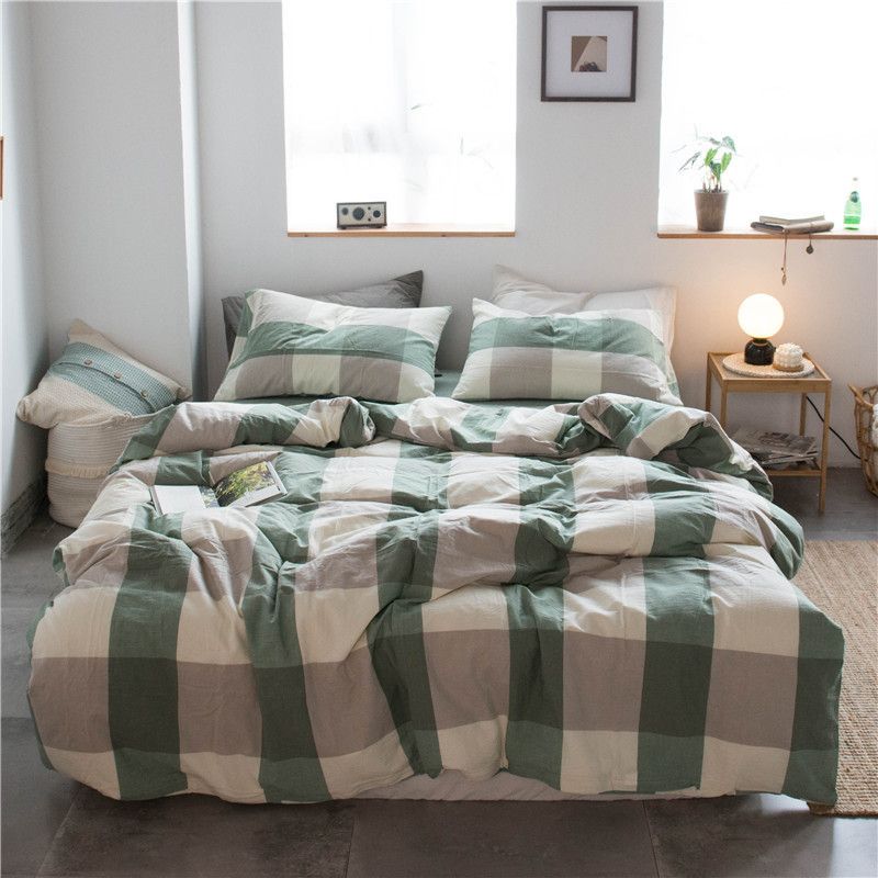 Cotton 4 Piece Set Modern Minimalist White Bed hat kit_1.8m bed-increase quilt cover 220x 240cm four-piece set