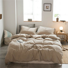 Cotton 4 Piece Set Modern Minimalist White Bed sheet kit_1.2m bed-quilt cover 150x 200 (3-piece set)