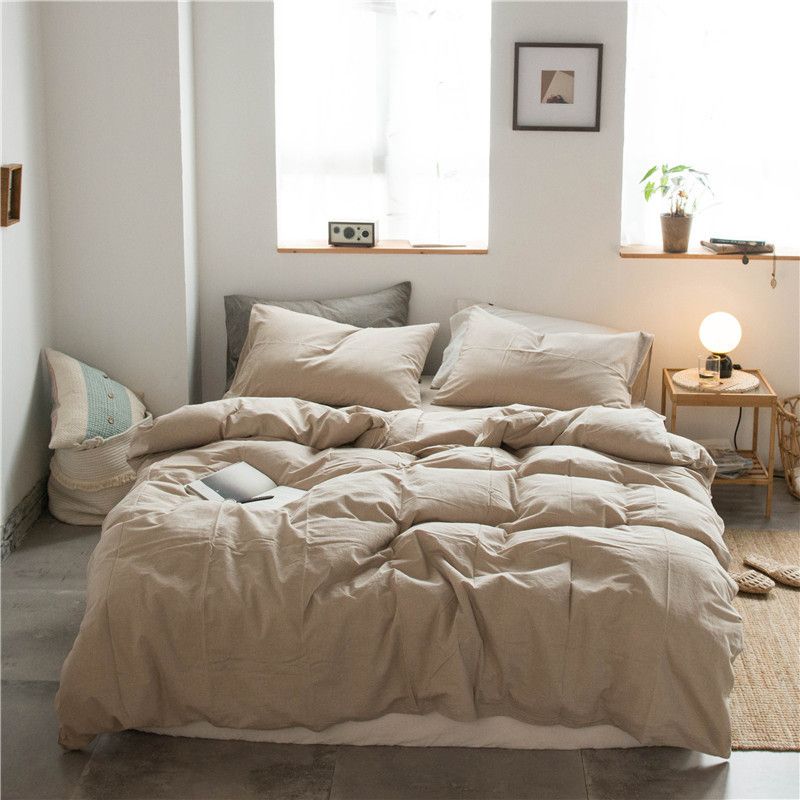 Cotton 4 Piece Set Modern Minimalist White Bed sheet kit_2.0m bed-enlarged quilt cover 220x 240cm four-piece set