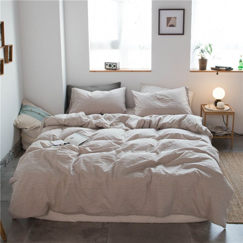 Cotton 4 Piece Set Modern Minimalist White Bed sheet kit_1.5m bed-quilt cover 200x 230cm (four-piece set)