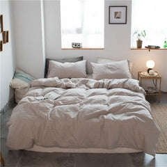 Cotton 4 Piece Set Modern Minimalist White Bed hat kit_1.8m bed-increase quilt cover 220x 240cm four-piece set